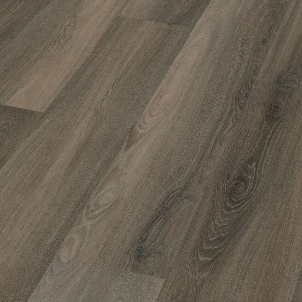 Close-up van Ambiant Avanto Click 61525506 Dark Grey PVC vloer - gedetailleerde houtnerf en rijke donkere tinten