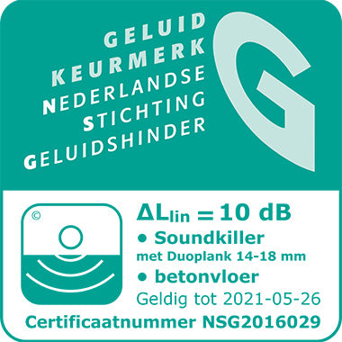 Soundkiller ondervloer met certificaat biedt uitstekende geluidsisolatie en demping, ideaal voor een stille en comfortabele vloer